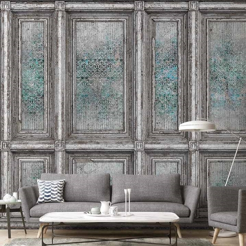 Postarzana sztukateria w stylu vintage tapeta fizelinowa do salonu Wonderwall Country