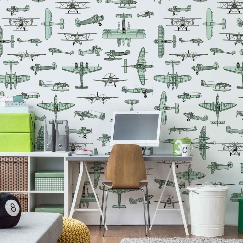 Samoloty tapeta fizelinowa do pokoju nastolatka Wonderwall Awiator dwupłat