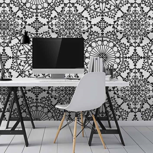 Koronkowa nowoczesna tapeta ścienna na fizelinie Wonderwall Lace Black & White w ornamenty