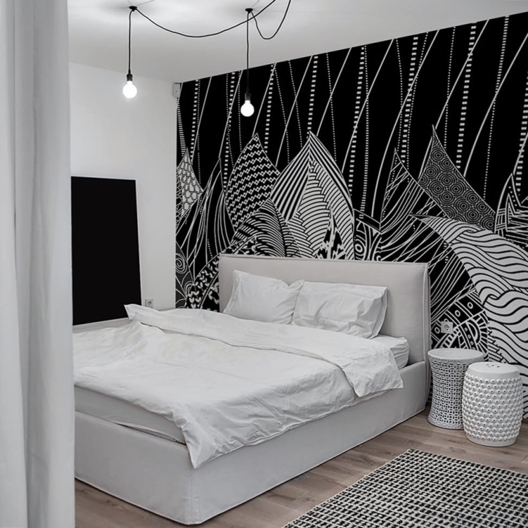 Boho BLACK & WHITE Exotic tapeta na fizelinie z abstrakcyjnym motywem czerń i biel
