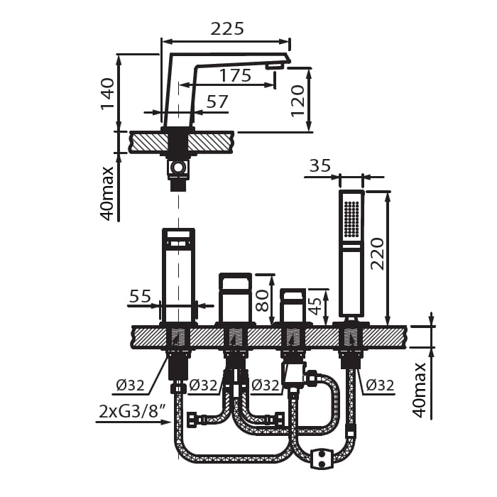 Vedo Sette Nero czarna bateria wannowa 4-otworowa VBS7040CZ