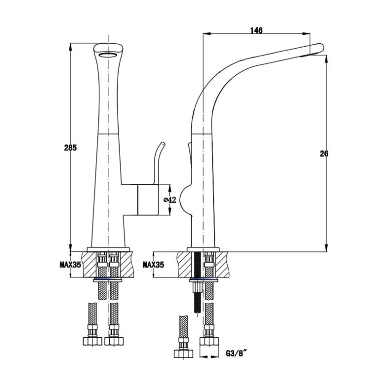 Nowoczesna bateria kuchenna Vedo Cento chrom