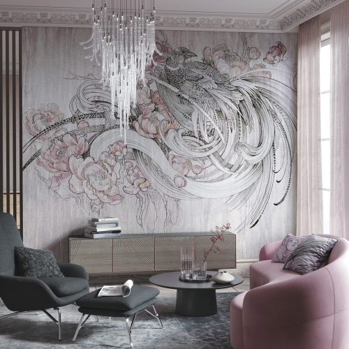 Aves Wonderwall fototapeta z motywem rajskiego ptaka i kwiatów