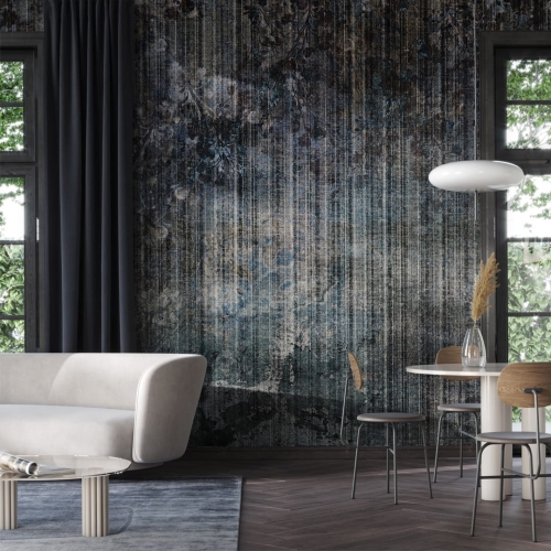Stylowa tapeta ścienna do salonu w prążki i subtelne kwiaty Cape Wonderwall Studio