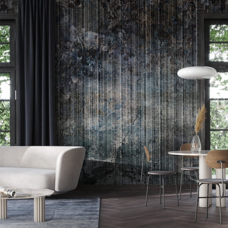 Stylowa tapeta ścienna do salonu w prążki i subtelne kwiaty Cape Wonderwall Studio