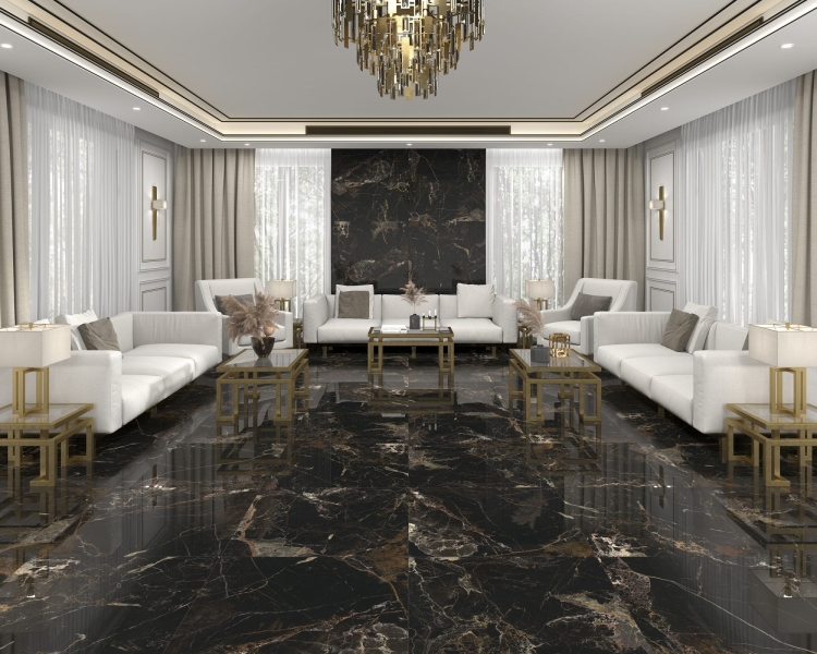 Dune Theia Caronte 60x120cm czarny marmur z jasnymi żyłami