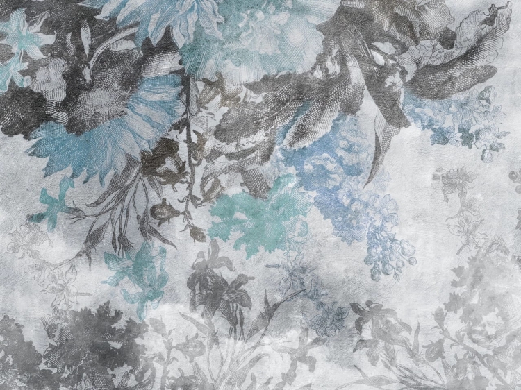 Anemone duże niebieskie kwiaty na betonowym tle fototapeta