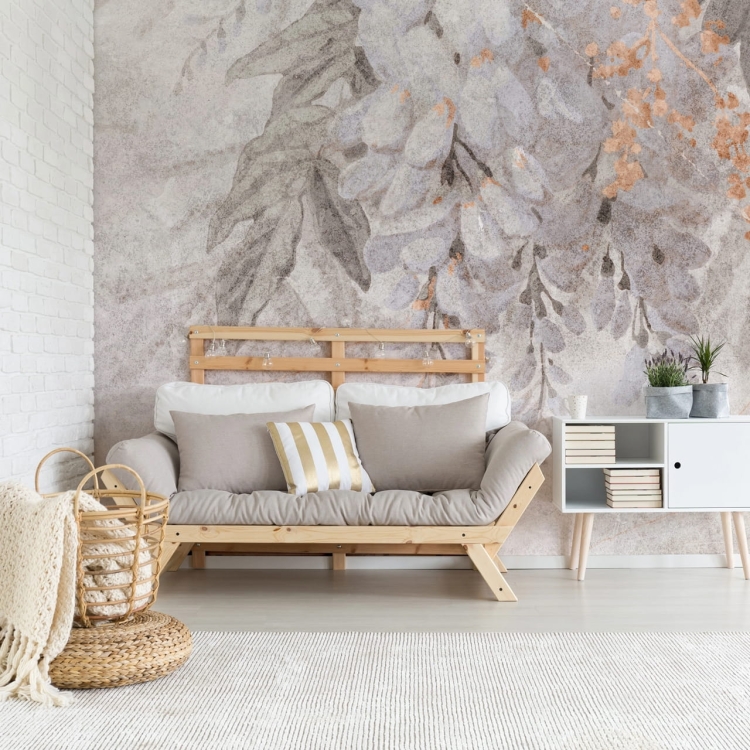 Kwiaty glicynii wisteria kwiaty i pnącza na jasnym tle fototapeta na wymiar