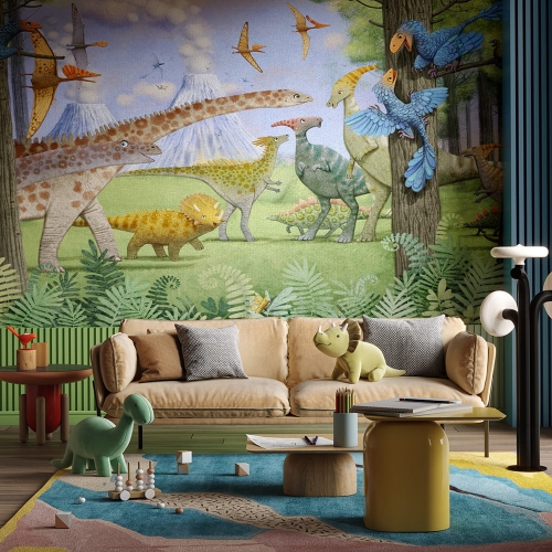 Dinozaury kolorowa fototapeta do pokoju dziecięcego Jurassic Wonderwall wymiar indywidualny
