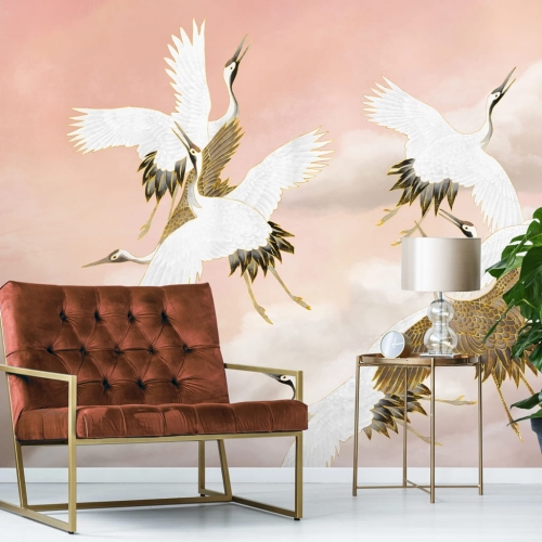 WallArt Taupe Tsuru żurawie na tle nieba fototapeta na wymiar indywidualny