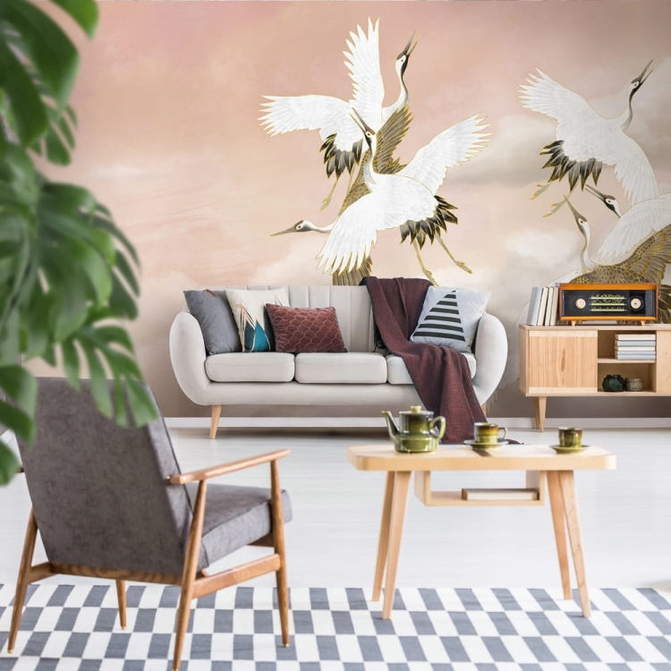 WallArt Taupe Tsuru żurawie na tle nieba fototapeta na wymiar indywidualny