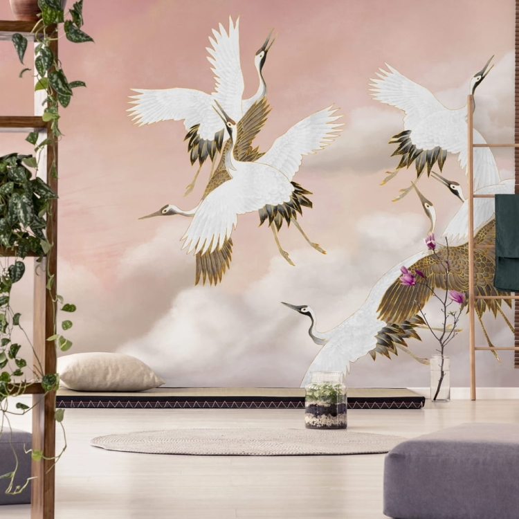 WallArt Taupe Tsuru żurawie na tle nieba fototapeta na wymiar indywidualny