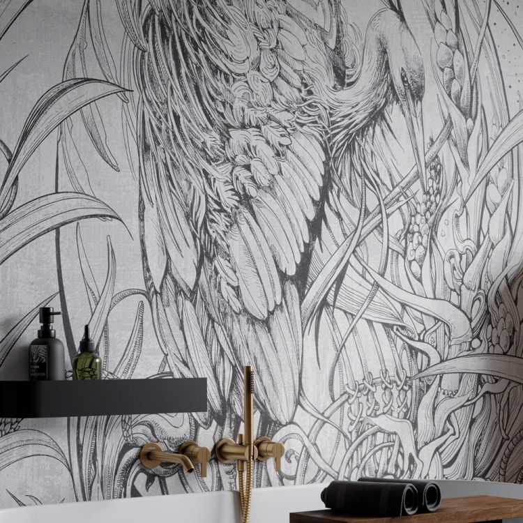 Airon Wonderwall Studio szkicowana betonowa fototapeta ptak nad wodą