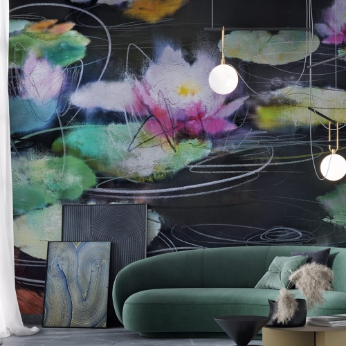 Lake Wonderwall fototapeta na wymiar nowoczesny obraz lilie wodne