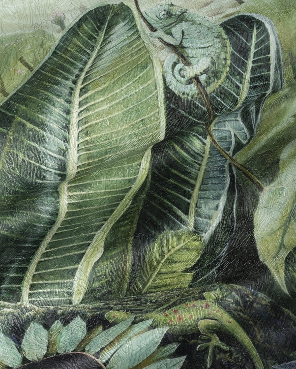 Wonderwall Gaia zielona tropikalna fototapeta dżungla liście i ptaki