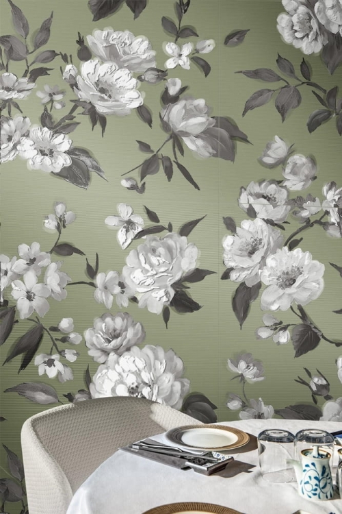 Marazzi White Decoro Roseto Touch dekoracyjne płytki białe kwiaty