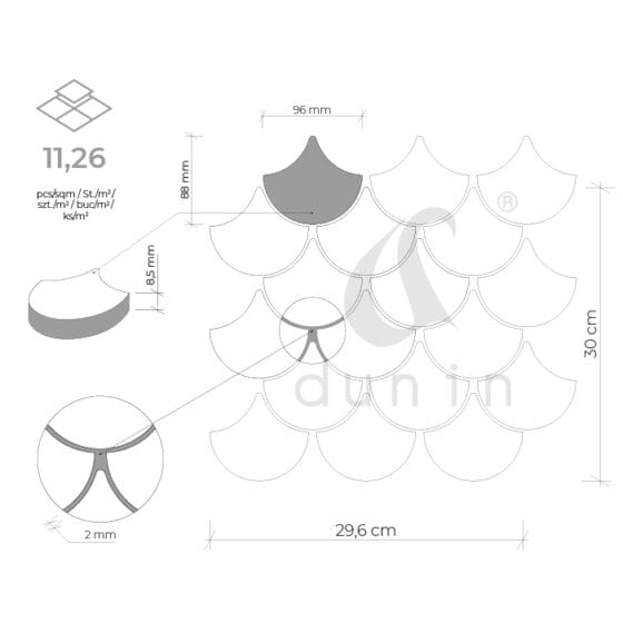 Dunin Mini Fish Scale White mozaika łuska biały połysk