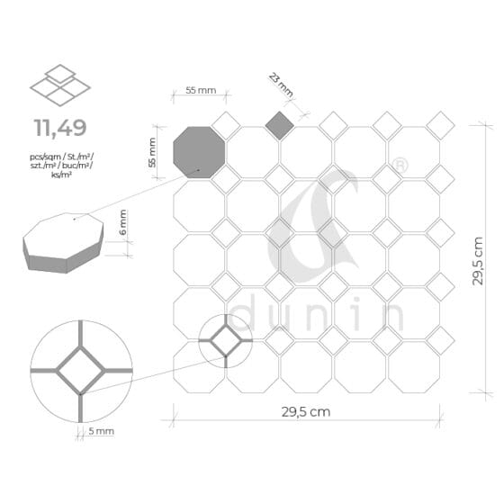 Dunin Mini Octagon White 55 Matt biała mozaika