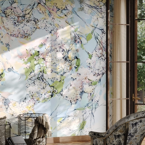 Wonderwall Pure fototapeta w kolorowe kwiaty na błękitnym tle