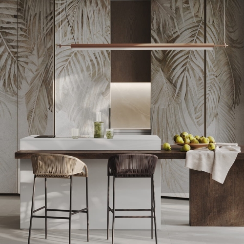 Wonderwall Areca fototapeta duże tropikalne liście beżowe