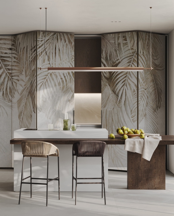 Wonderwall Areca fototapeta duże tropikalne liście beżowe