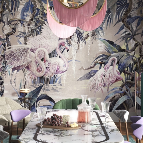 Wonderwall Ariel fototapeta różowe flamingi w lagunie