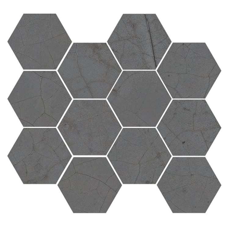 Aparici Cracked Graphite Natural Mosaico Hexagonal