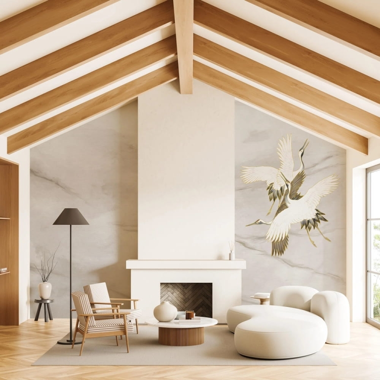 WallArt Ivory Tsuru fototapeta żurawie na kremowym tle