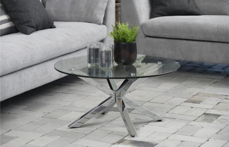 Nowoczesny okrągły stolik kawowy ze szklanym blatem