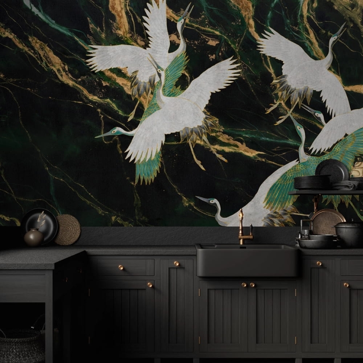 Emerald Tsuru żurawie w locie Wall Art