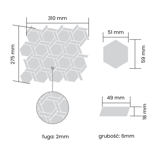 Raw Decor Heksagon Stella Black & White Matowy