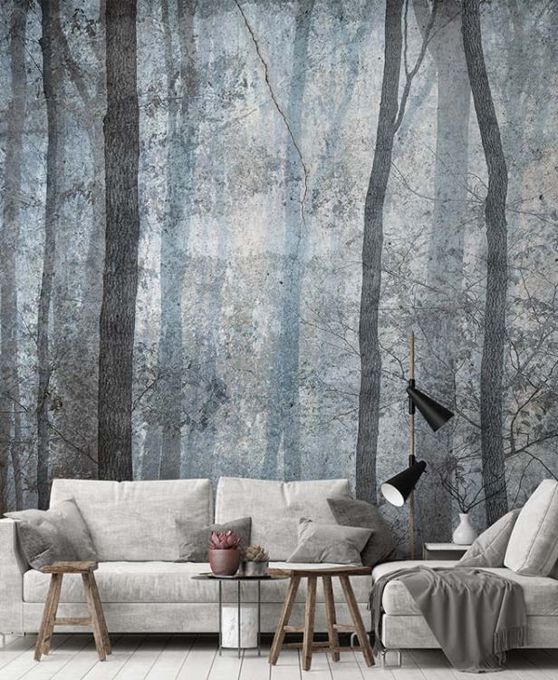 Shadows sylwetki drzew tapeta mglisty las