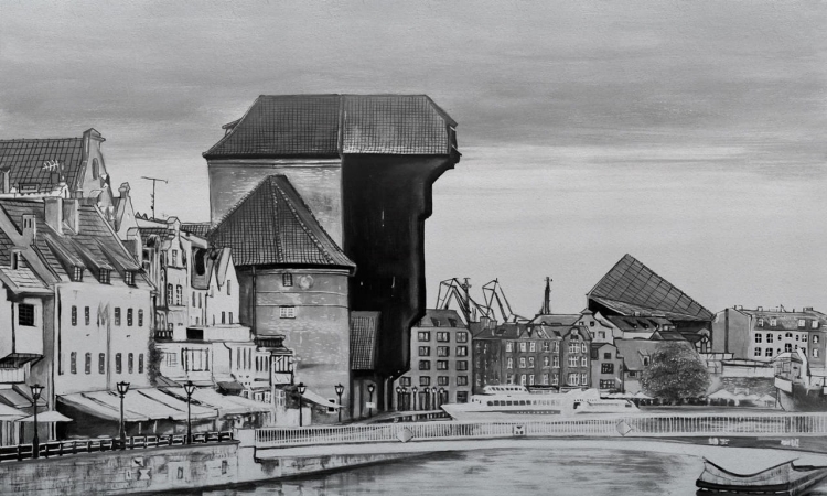 Crane fototapeta na wymiar Stary Port Gdański żuraw i kamienice