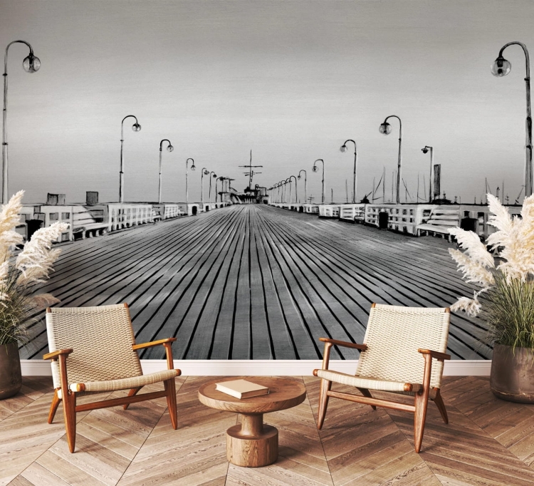 Molo czarno-biała szkicowana fototapeta na wymiar Molo w Sopocie