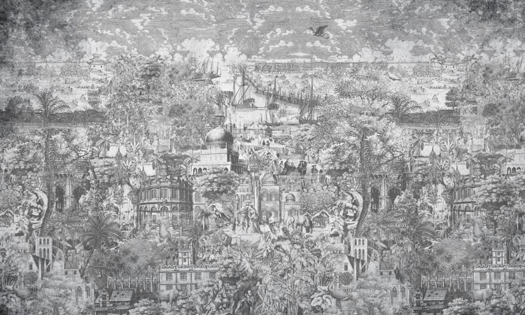 Wall Art Gulliver Grey fototapeta na wymiar rycina nadmorskiego miasta