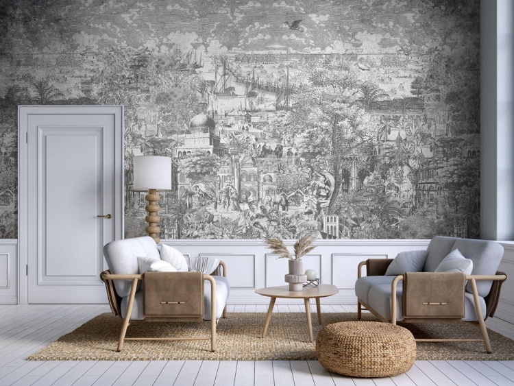 Wall Art Gulliver Grey fototapeta na wymiar rycina nadmorskiego miasta