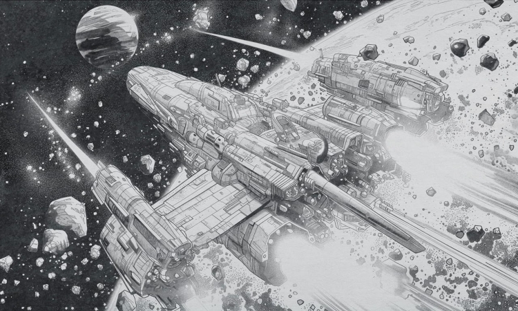 Kanata komiksowa fototapeta na wymiar science fiction statek kosmiczny