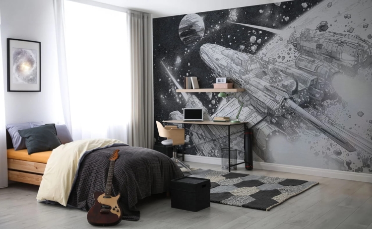 Kanata komiksowa fototapeta na wymiar science fiction statek kosmiczny