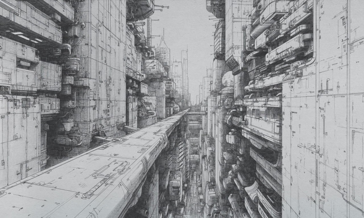 Cyber City komiksowa fototapeta science fiction futurystyczne miasto