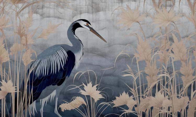 Wall Art Senzai fototapeta żuraw w szuwarach