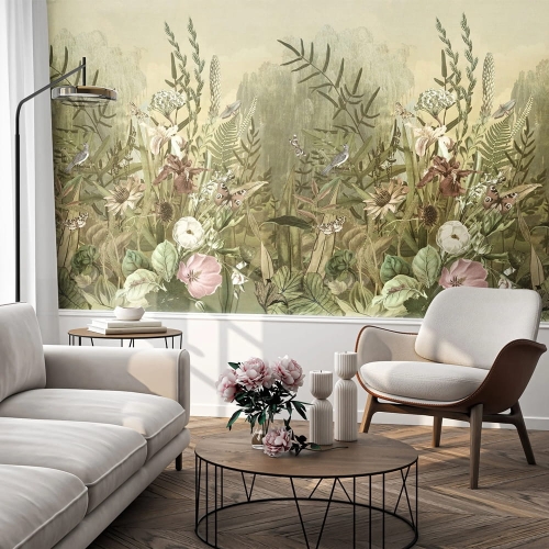 Wall Art Bloom kwietna łąka z motylami fototapeta roślinna