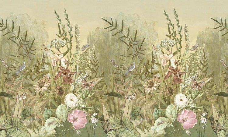 Wall Art Bloom kwietna łąka z motylami fototapeta roślinna