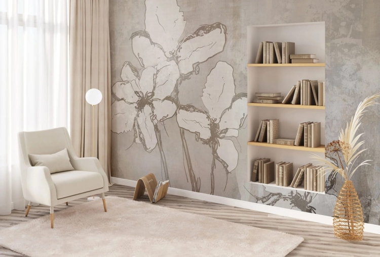 Wall Art Iris nowoczesna fototapeta na wymiar kwiaty na betonowym tle