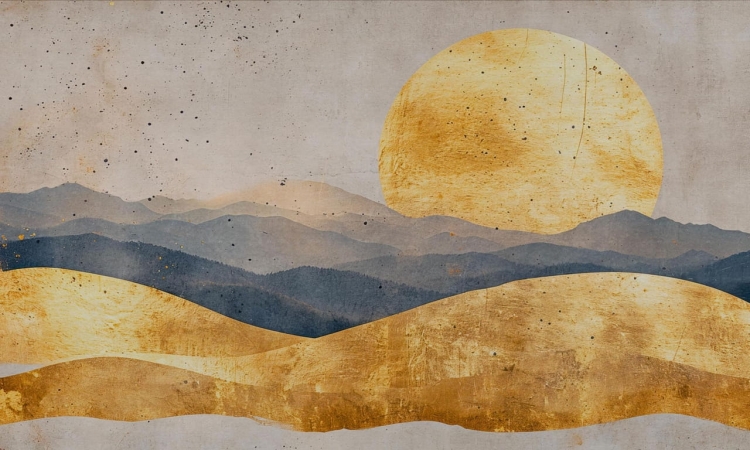 Wall Art Oka nowoczesna fototapeta na wymiar zachód słońca nad górami