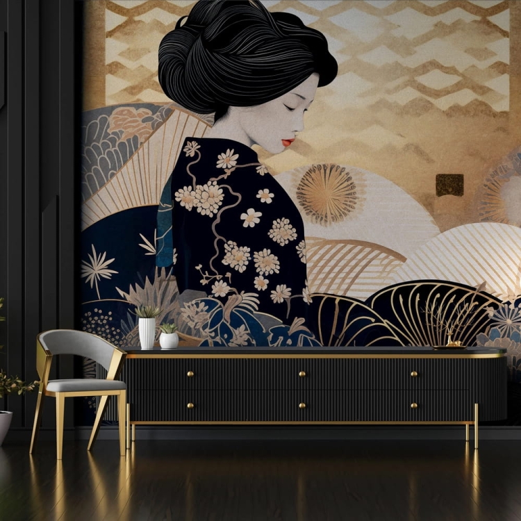 Wall Art Kinui orientalna fototapeta na wymiar Gejsza wachlarze