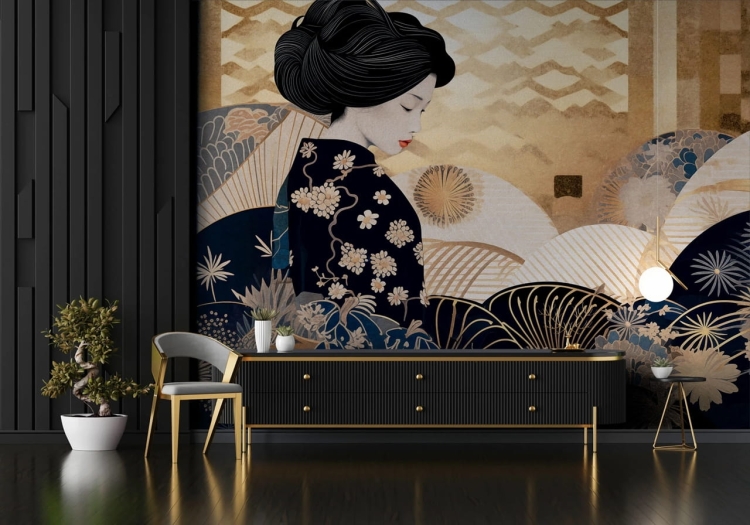 Wall Art Kinui orientalna fototapeta na wymiar Gejsza wachlarze