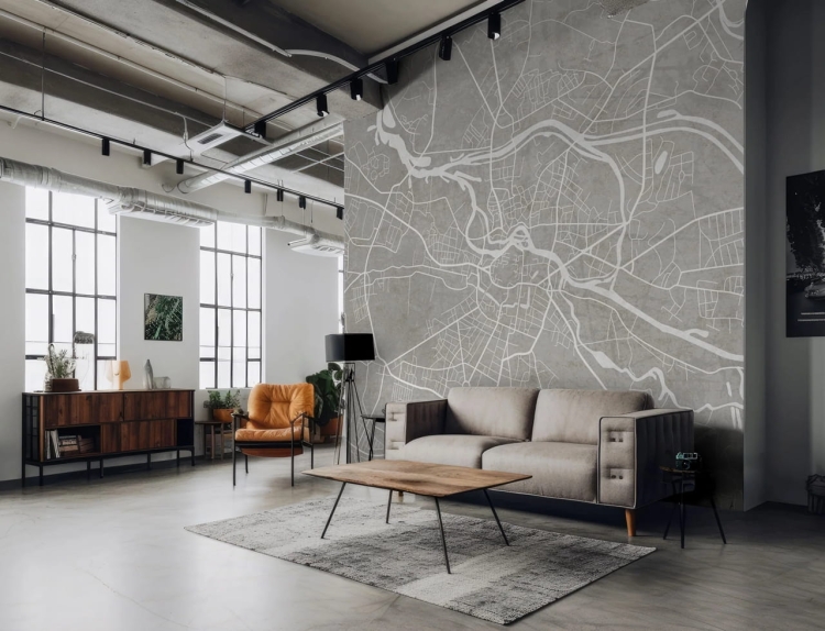 Breslau Grey nowoczesna fototapeta na wymiar mapa Wrocławia