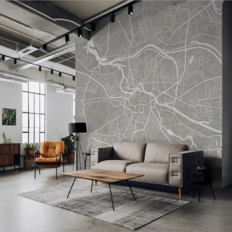 Breslau Grey nowoczesna fototapeta na wymiar mapa Wrocławia