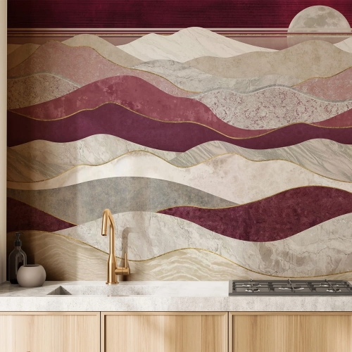 Wall Art Merlot abstrakcyjna fototapeta na wymiar wzgórza i księżyc