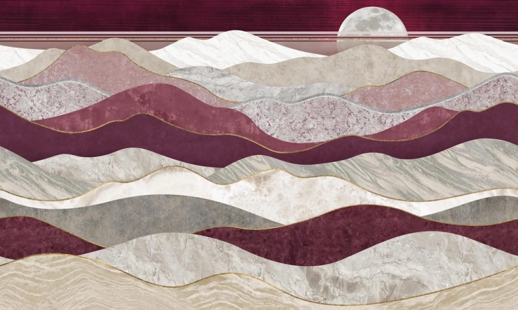 Wall Art Merlot abstrakcyjna fototapeta na wymiar wzgórza i księżyc
